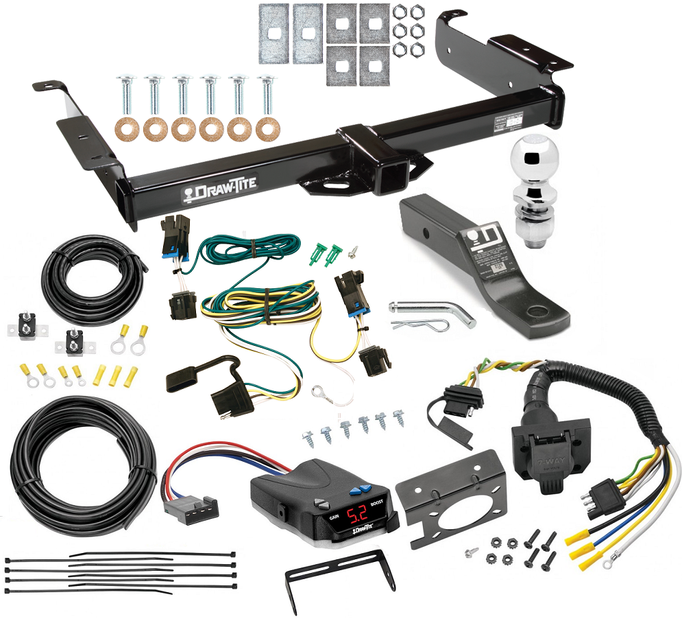 Class 3 Hitch For 03-24 Chevy Express GMC Savana Van w/ Draw-Tite Trailer Brake Control 7-Way RV Wiring Complete System Receiver 2" Tow Ball